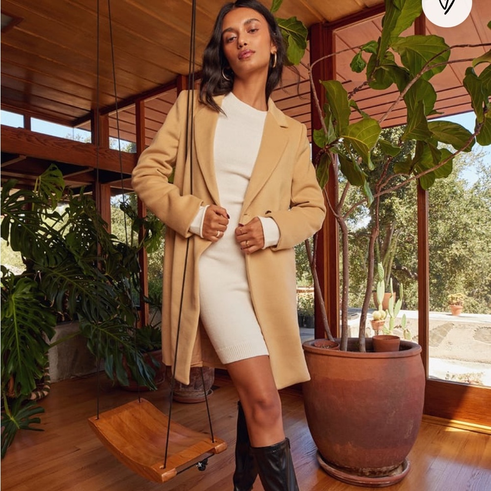 Lulu’s Harriet Long Double-Breasted Tan Coat
